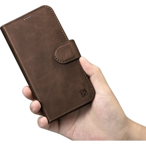 iCarer iCarer Oil Wax Wallet Case 2in1 etui iPhone 14 Plus skórzany pokrowiec z klapką Anti-RFID brązowy (WMI14220723-BN)