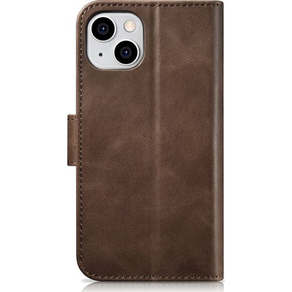 iCarer iCarer Oil Wax Wallet Case 2in1 etui iPhone 14 Plus skórzany pokrowiec z klapką Anti-RFID brązowy (WMI14220723-BN)