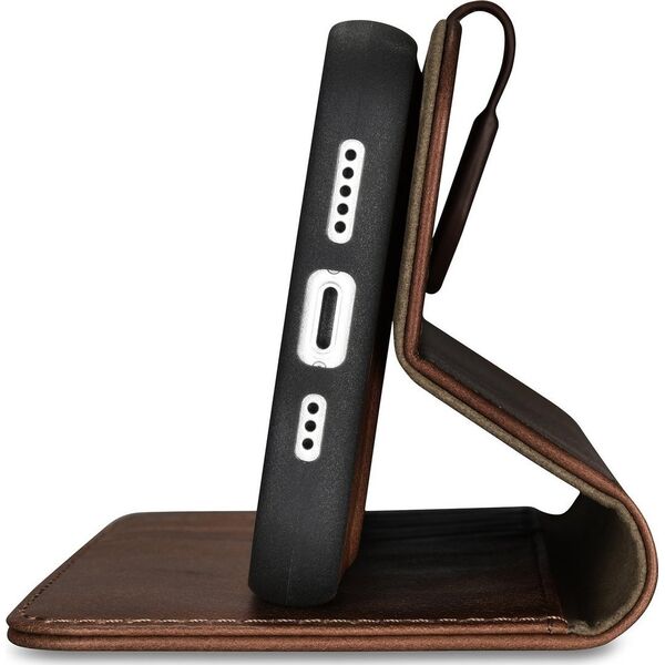 iCarer iCarer Oil Wax Wallet Case 2in1 etui iPhone 14 Plus skórzany pokrowiec z klapką Anti-RFID brązowy (WMI14220723-BN)