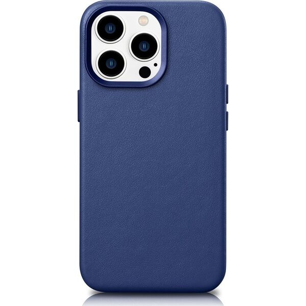 iCarer iCarer Case Leather pokrowiec etui z naturalnej skóry do iPhone 14 Pro Max niebieski (WMI14220708-BU) (kompatybilne z MagSafe)