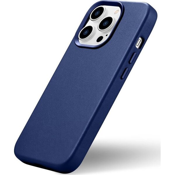 iCarer iCarer Case Leather pokrowiec etui z naturalnej skóry do iPhone 14 Pro Max niebieski (WMI14220708-BU) (kompatybilne z MagSafe)