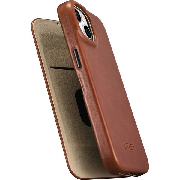 iCarer iCarer CE Oil Wax Premium Leather Folio Case skórzane etui iPhone 14 Plus z klapką magnetyczne MagSafe brązowy (AKI14220707-BN)