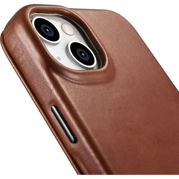 iCarer iCarer CE Oil Wax Premium Leather Folio Case skórzane etui iPhone 14 Plus z klapką magnetyczne MagSafe brązowy (AKI14220707-BN)