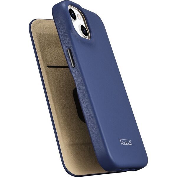 iCarer iCarer CE Premium Leather Folio Case skórzane etui iPhone 14 Plus z klapką magnetyczne MagSafe niebieski (WMI14220715-BU)