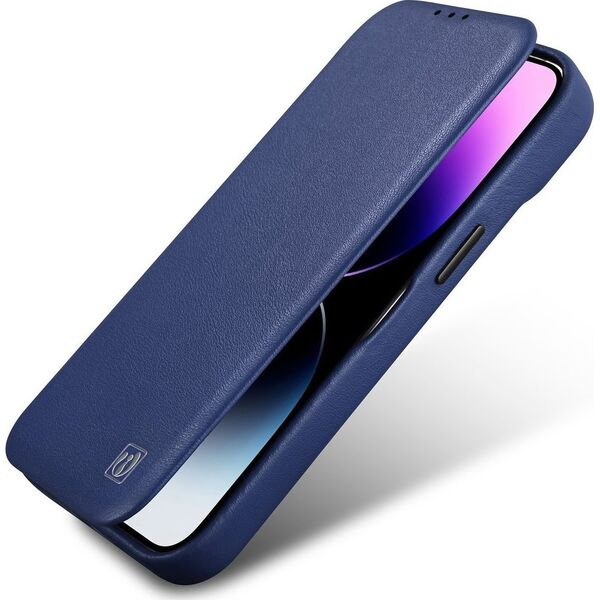 iCarer iCarer CE Premium Leather Folio Case skórzane etui iPhone 14 Plus z klapką magnetyczne MagSafe niebieski (WMI14220715-BU)