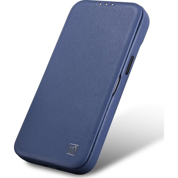 iCarer iCarer CE Premium Leather Folio Case skórzane etui iPhone 14 Plus z klapką magnetyczne MagSafe niebieski (WMI14220715-BU)