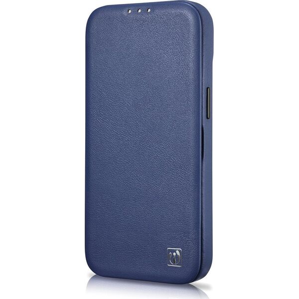 iCarer iCarer CE Premium Leather Folio Case skórzane etui iPhone 14 Plus z klapką magnetyczne MagSafe niebieski (WMI14220715-BU)