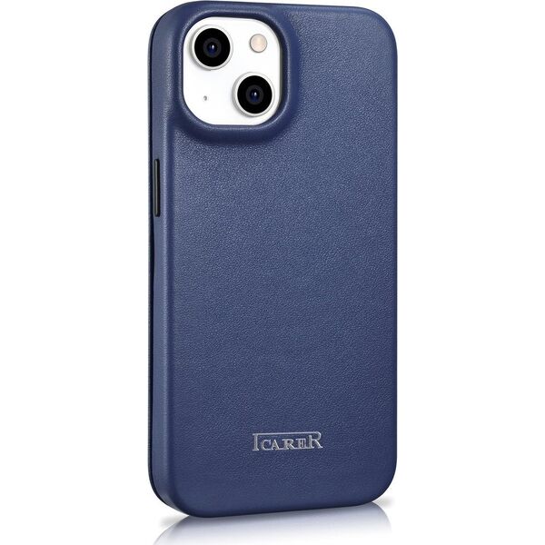 iCarer iCarer CE Premium Leather Folio Case skórzane etui iPhone 14 Plus z klapką magnetyczne MagSafe niebieski (WMI14220715-BU)