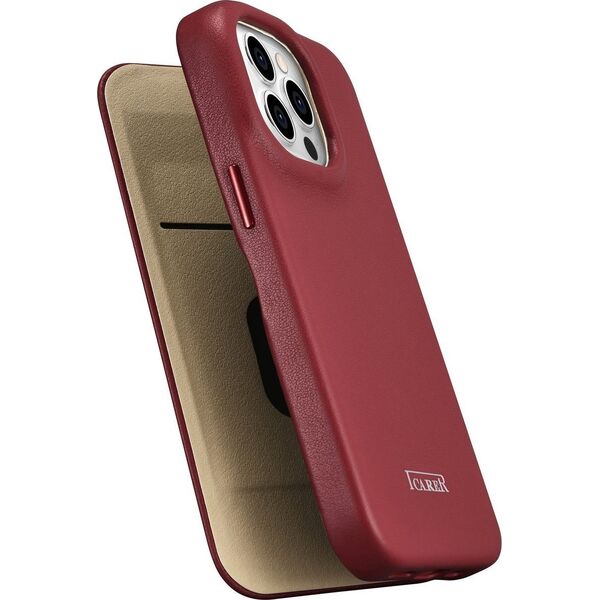 iCarer iCarer CE Premium Leather Folio Case skórzane etui iPhone 14 Pro Max z klapką magnetyczne MagSafe czerwony (WMI14220716-RD)
