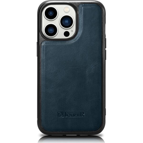 iCarer iCarer Leather Oil Wax etui pokryte naturalną skórą do iPhone 14 Pro (kompatybilne z MagSafe) niebieski (WMI14220718-BU)