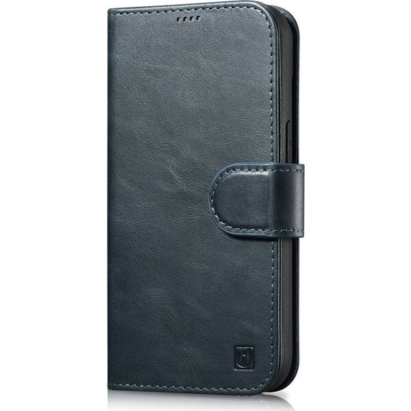 iCarer iCarer Oil Wax Wallet Case 2in1 etui iPhone 14 skórzany pokrowiec z klapką Anti-RFID niebieski (WMI14220721-BU)