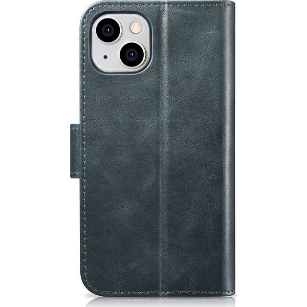 iCarer iCarer Oil Wax Wallet Case 2in1 etui iPhone 14 skórzany pokrowiec z klapką Anti-RFID niebieski (WMI14220721-BU)