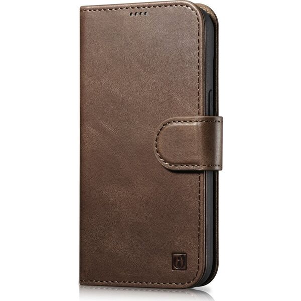 iCarer iCarer Oil Wax Wallet Case 2in1 etui iPhone 14 skórzany pokrowiec z klapką Anti-RFID brązowy (WMI14220721-BN)