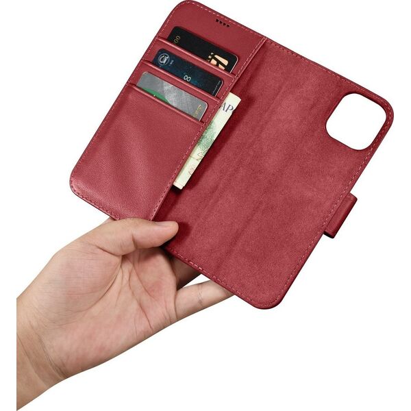 iCarer iCarer Wallet Case 2in1 etui iPhone 14 Plus skórzany pokrowiec z klapką Anti-RFID czerwony (WMI14220727-RD)