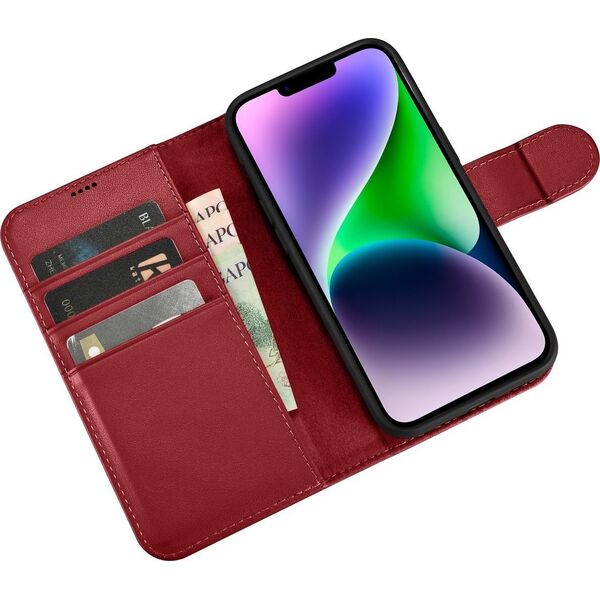 iCarer iCarer Wallet Case 2in1 etui iPhone 14 Plus skórzany pokrowiec z klapką Anti-RFID czerwony (WMI14220727-RD)