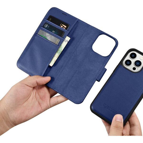 iCarer iCarer Wallet Case 2in1 etui iPhone 14 Pro skórzany pokrowiec z klapką Anti-RFID niebieski (WMI14220726-BU)