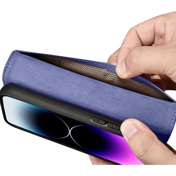 iCarer iCarer Wallet Case 2in1 etui iPhone 14 Pro Max skórzany pokrowiec z klapką Anti-RFID jasnofioletowy (WMI14220728-LP)
