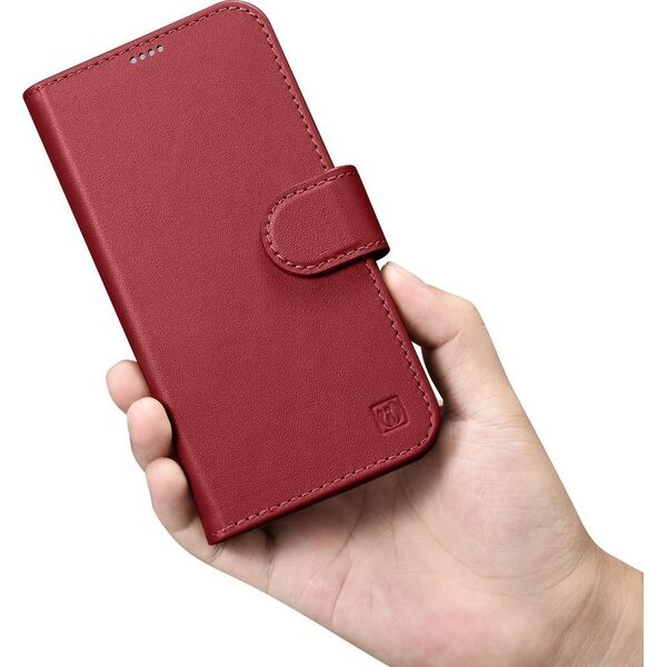 iCarer iCarer Wallet Case 2in1 etui iPhone 14 Pro Max skórzany pokrowiec z klapką Anti-RFID czerwony (WMI14220728-RD)