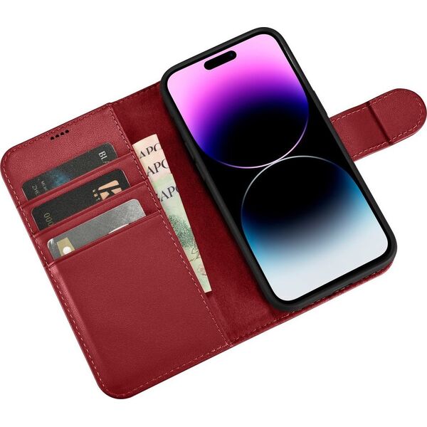 iCarer iCarer Wallet Case 2in1 etui iPhone 14 Pro Max skórzany pokrowiec z klapką Anti-RFID czerwony (WMI14220728-RD)