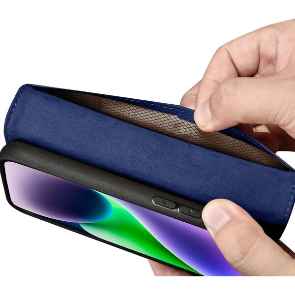 iCarer iCarer Wallet Case 2in1 etui iPhone 14 Plus skórzany pokrowiec z klapką Anti-RFID niebieski (WMI14220727-BU)
