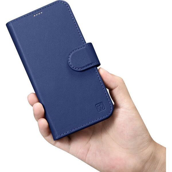iCarer iCarer Wallet Case 2in1 etui iPhone 14 Plus skórzany pokrowiec z klapką Anti-RFID niebieski (WMI14220727-BU)