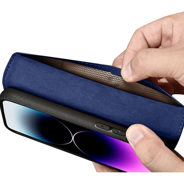 iCarer iCarer Wallet Case 2in1 etui iPhone 14 Pro Max skórzany pokrowiec z klapką Anti-RFID niebieski (WMI14220728-BU)