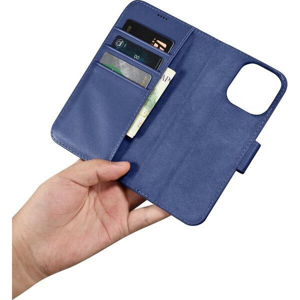 iCarer iCarer Wallet Case 2in1 etui iPhone 14 Pro Max skórzany pokrowiec z klapką Anti-RFID niebieski (WMI14220728-BU)