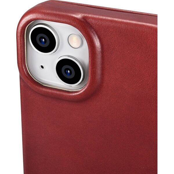 iCarer iCarer CE Oil Wax Premium Leather Folio Case skórzane etui iPhone 14 Plus z klapką magnetyczne MagSafe czerwony (AKI14220707-RD)