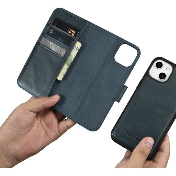 iCarer iCarer Oil Wax Wallet Case 2in1 etui iPhone 14 Plus skórzany pokrowiec z klapką Anti-RFID niebieski (WMI14220723-BU)