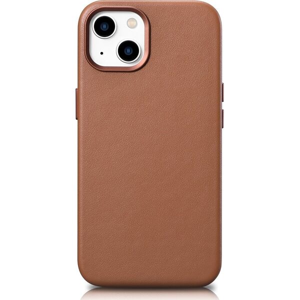 iCarer iCarer Case Leather pokrowiec etui z naturalnej skóry do iPhone 14 brązowy (WMI14220705-BN) (kompatybilne z MagSafe)