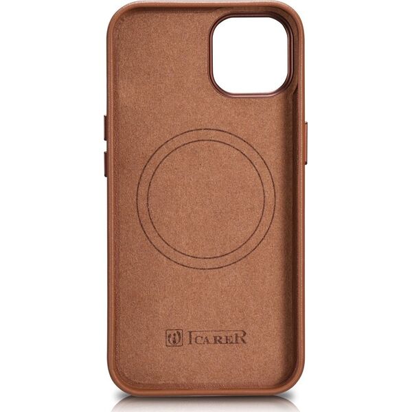 iCarer iCarer Case Leather pokrowiec etui z naturalnej skóry do iPhone 14 brązowy (WMI14220705-BN) (kompatybilne z MagSafe)