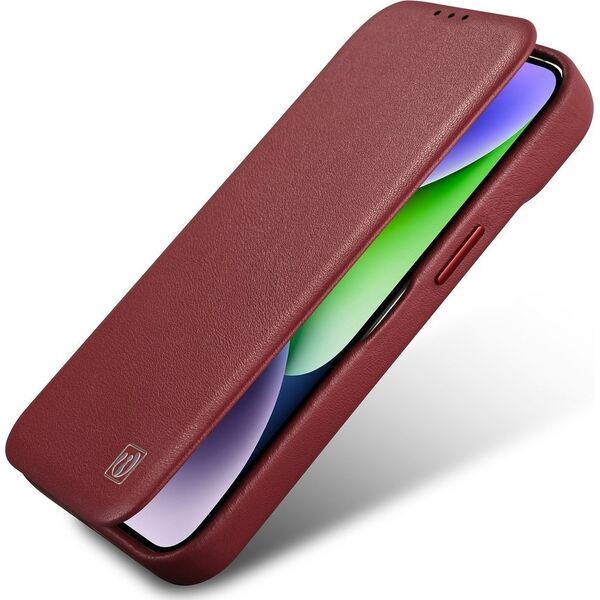 iCarer iCarer CE Premium Leather Folio Case skórzane etui iPhone 14 Pro z klapką magnetyczne MagSafe czerwony (WMI14220714-RD)