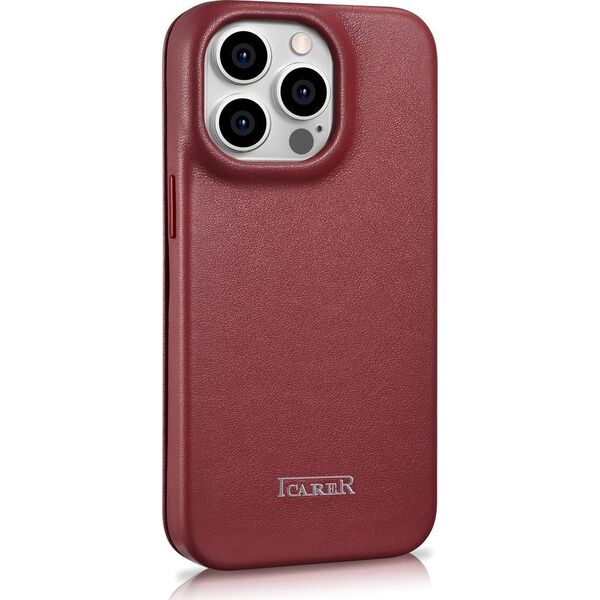 iCarer iCarer CE Premium Leather Folio Case skórzane etui iPhone 14 Pro z klapką magnetyczne MagSafe czerwony (WMI14220714-RD)
