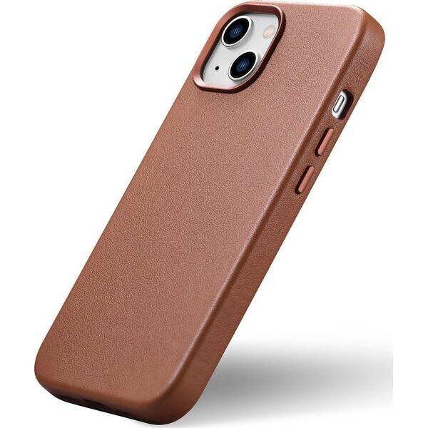 iCarer iCarer Case Leather pokrowiec etui z naturalnej skóry do iPhone 14 Plus brązowy (kompatybilne z MagSafe)