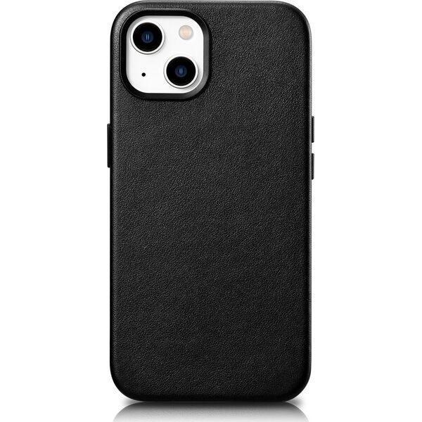 iCarer iCarer Case Leather pokrowiec etui z naturalnej skóry do iPhone 14 czarny (WMI14220705-BK) (kompatybilne z MagSafe)