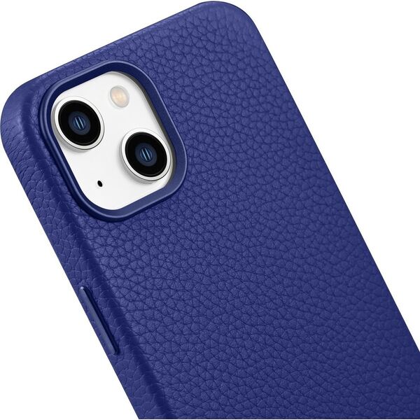 iCarer iCarer Litchi Premium Leather Case skórzane etui iPhone 14 magnetyczne z MagSafe ciemnoniebieski (WMI14220709-DB)