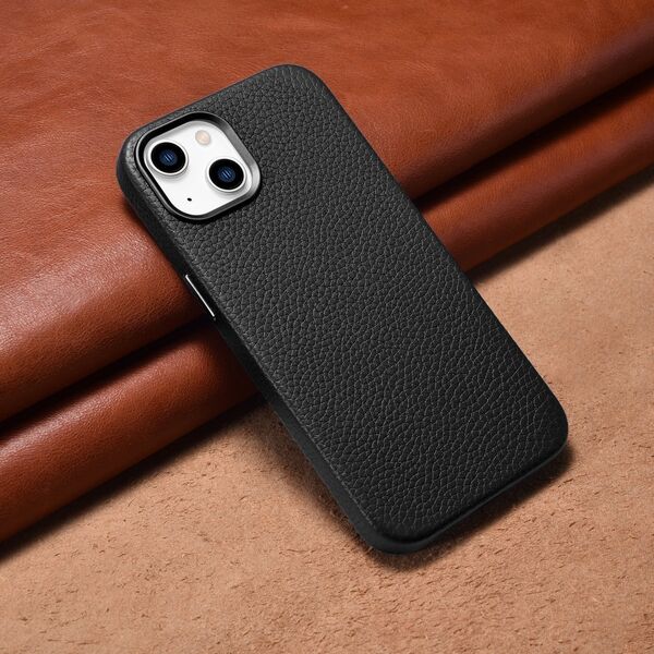 iCarer iCarer Litchi Premium Leather Case skórzane etui iPhone 14 Plus magnetyczne z MagSafe czarny (WMI14220711-BK)