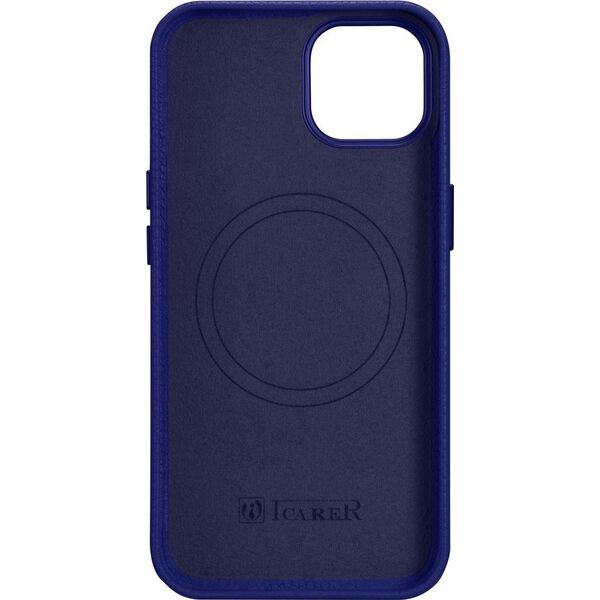 iCarer iCarer Litchi Premium Leather Case skórzane etui iPhone 14 Plus magnetyczne z MagSafe ciemnoniebieski (WMI14220711-DB)