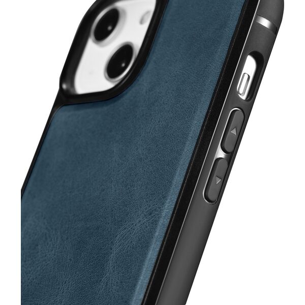 iCarer iCarer Leather Oil Wax etui pokryte naturalną skórą do iPhone 14 Pro Max (kompatybilne z MagSafe) niebieski (WMI14220720-BU)