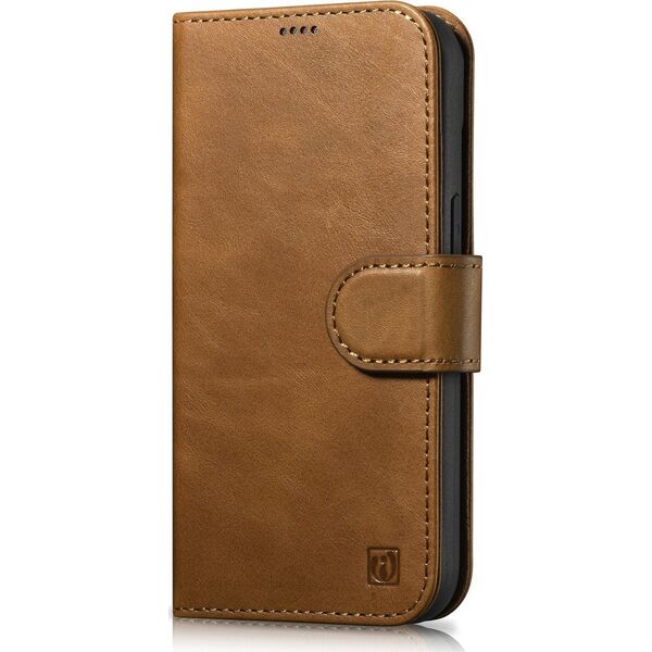 iCarer iCarer Oil Wax Wallet Case 2in1 etui iPhone 14 skórzany pokrowiec z klapką Anti-RFID brązowy (WMI14220721-TN)