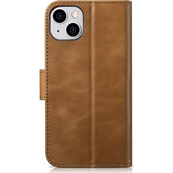 iCarer iCarer Oil Wax Wallet Case 2in1 etui iPhone 14 skórzany pokrowiec z klapką Anti-RFID brązowy (WMI14220721-TN)