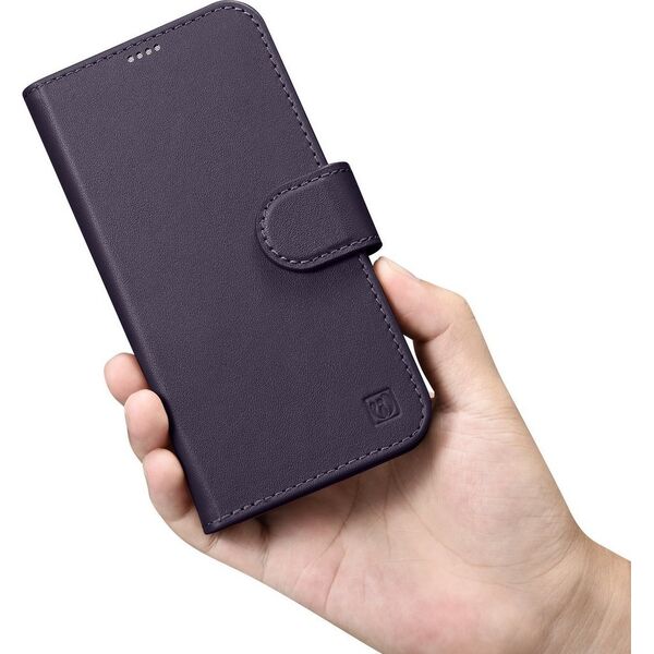 iCarer iCarer Wallet Case 2in1 etui iPhone 14 skórzany pokrowiec z klapką Anti-RFID ciemnofioletowy (WMI14220725-DP)