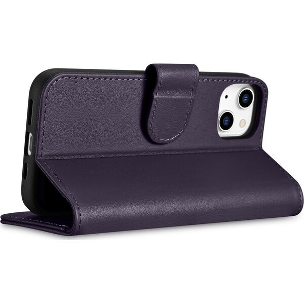 iCarer iCarer Wallet Case 2in1 etui iPhone 14 skórzany pokrowiec z klapką Anti-RFID ciemnofioletowy (WMI14220725-DP)