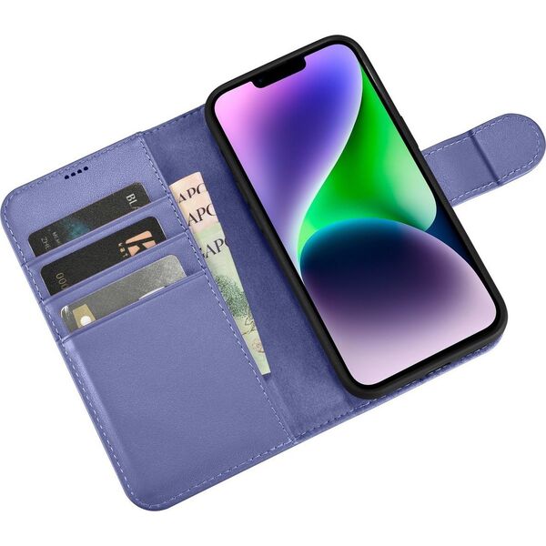 iCarer iCarer Wallet Case 2in1 etui iPhone 14 skórzany pokrowiec z klapką Anti-RFID jasnofioletowy (WMI14220725-LP)
