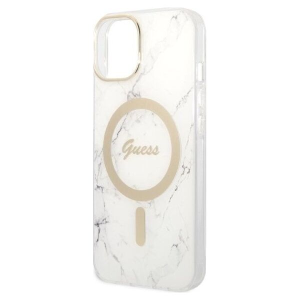 Guess Zestaw Guess GUBPP14SHMEACSH Case+ Charger iPhone 14 6,1" biały/white hard case Marble MagSafe NoSize