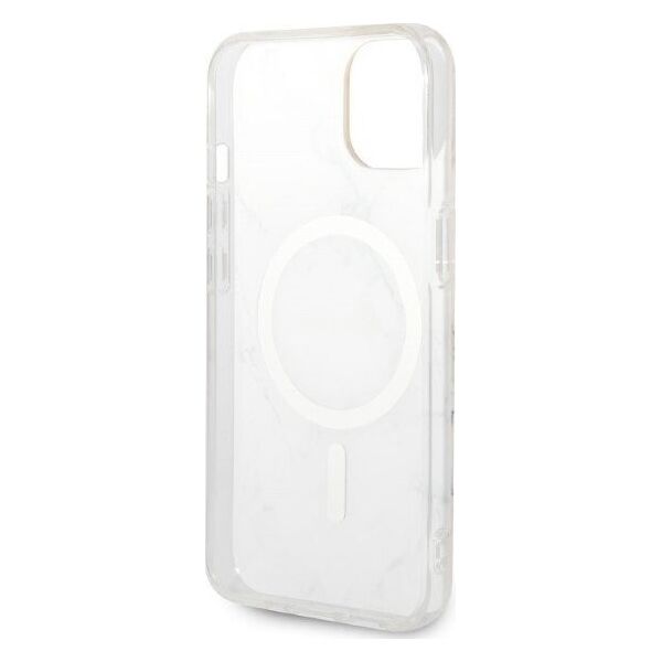 Guess Zestaw Guess GUBPP14SHMEACSH Case+ Charger iPhone 14 6,1" biały/white hard case Marble MagSafe NoSize