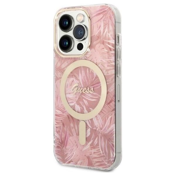 Guess Zestaw Guess GUBPP14LHJEACSP Case+ Charger iPhone 14 Pro 6,1" różowy/pink hard case Jungle MagSafe NoSize