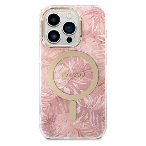 Guess Zestaw Guess GUBPP14LHJEACSP Case+ Charger iPhone 14 Pro 6,1" różowy/pink hard case Jungle MagSafe NoSize