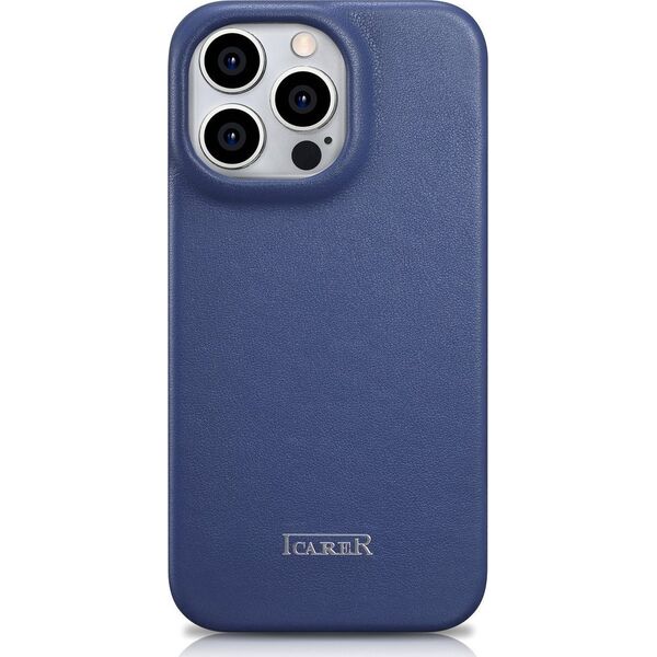 iCarer iCarer CE Premium Leather Folio Case skórzane etui iPhone 14 Pro z klapką magnetyczne MagSafe niebieski (WMI14220714-BU)