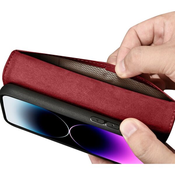 iCarer iCarer Wallet Case 2in1 etui iPhone 14 Pro skórzany pokrowiec z klapką Anti-RFID czerwony (WMI14220726-RD)